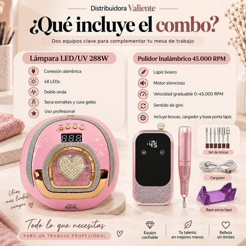 Combo Lámpara LED/UV 288W + Pulidor Inalámbrico 45.000 RPM