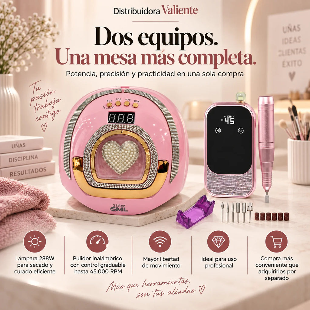 Combo Lámpara LED/UV 288W + Pulidor Inalámbrico 45.000 RPM