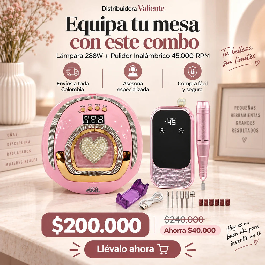Combo Lámpara LED/UV 288W + Pulidor Inalámbrico 45.000 RPM
