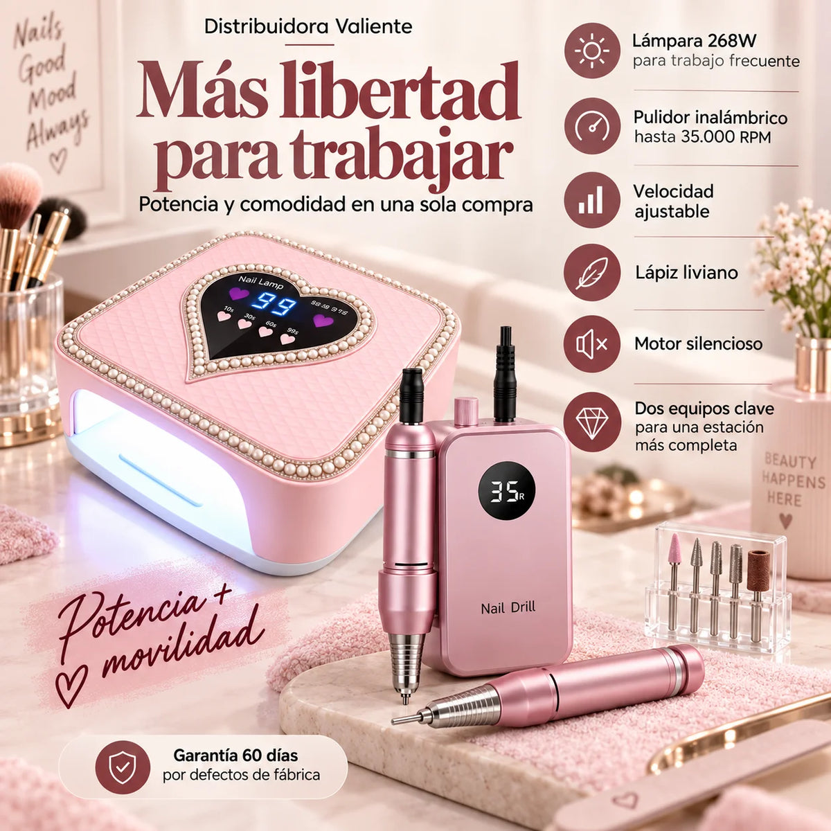 Combo Lámpara Inalámbrica 268W + Pulidor Inalámbrico 35.000 RPM