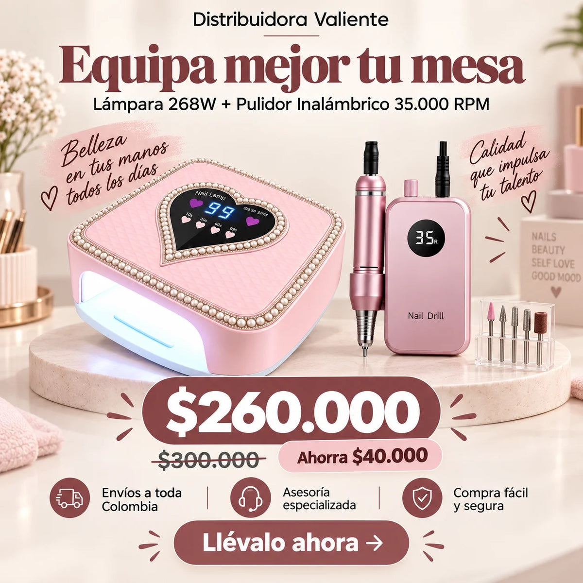 Combo Lámpara Inalámbrica 268W + Pulidor Inalámbrico 35.000 RPM